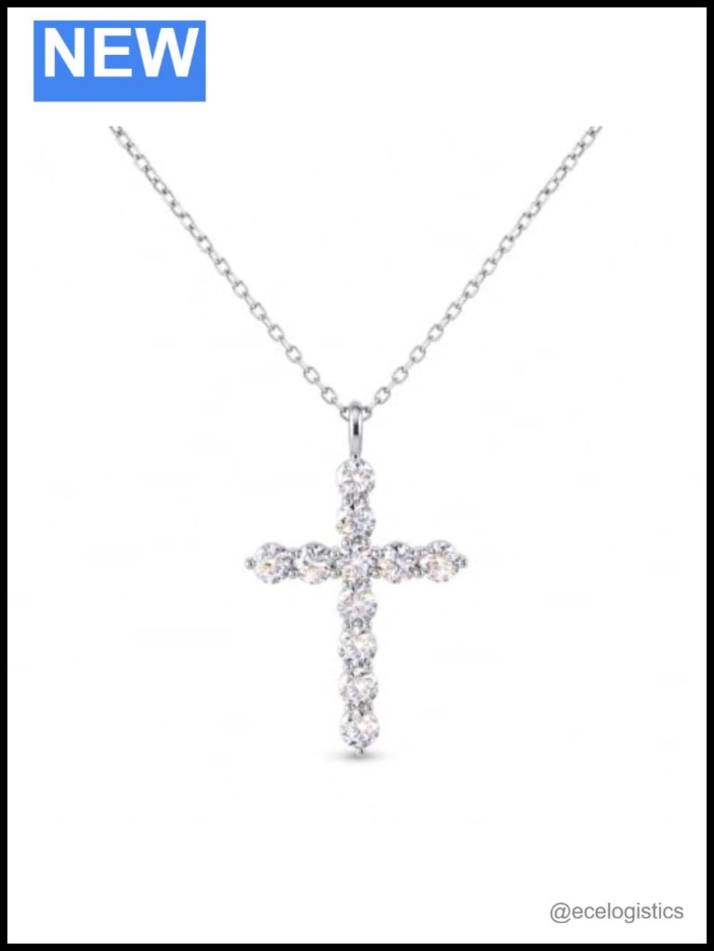 Moissanite Cross Necklace, 1.1CT, S925 Sterling Silver, 18-Inch Chain